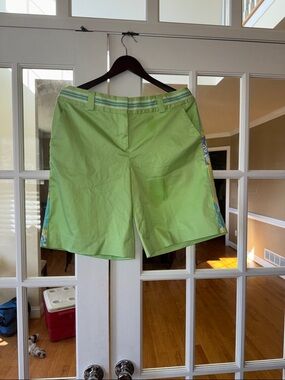 Lilly Pulitzer Light Green Bermuda Shorts with Patterned Side Trim